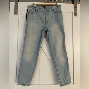 Abercrombie & Fitch Women’s Light Wash Straight crop Jeans with velour stripes